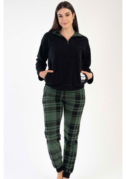 Kadın Uzun Kol Polar Siyah Pijama Takımı C3T0N3O020