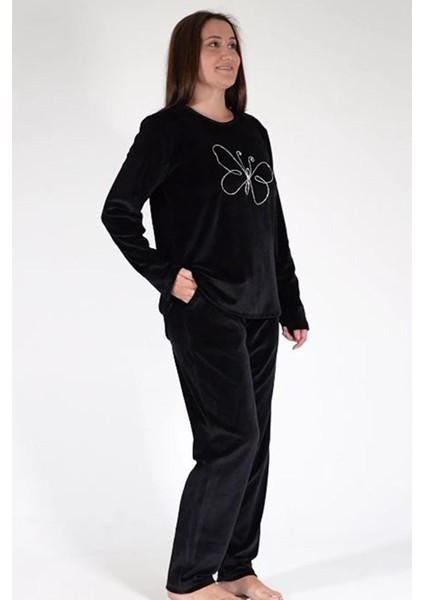 Kadın Büyük Beden Uzun Kol Kadife Siyah Pijama Takımı C3T0N6O006 fiyatları