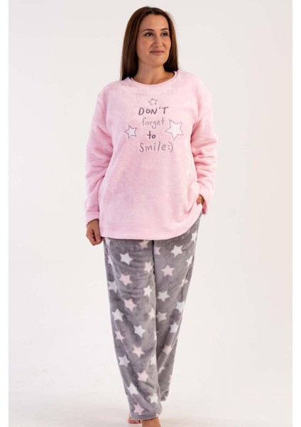 Kadın Uzun Kol Büyük Beden Welsoft Gri Pijama Takımı C3T0N4O070