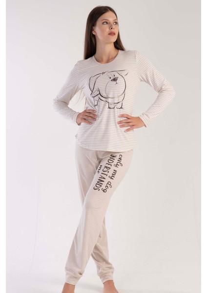 Kadın Uzun Kol Bej Pijama Takımı C3T0N3O232