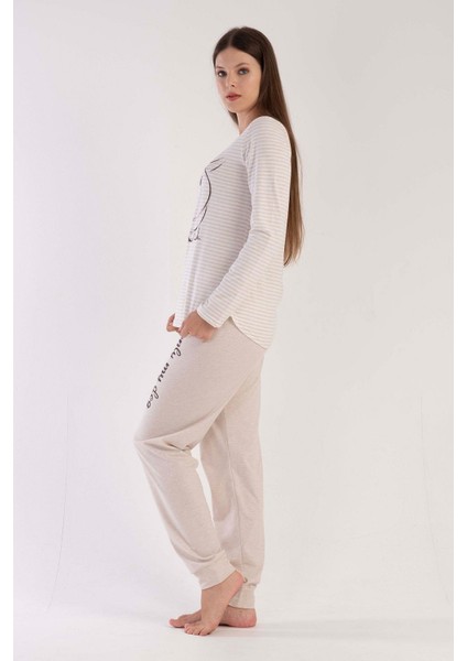 Kadın Uzun Kol Bej Pijama Takımı C3T0N3O232