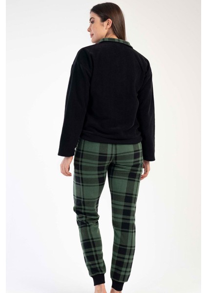 Kadın Uzun Kol Polar Siyah Pijama Takımı C3T0N3O020