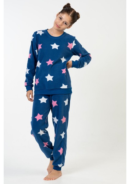 Kız Çocuk Uzun Kol İndigo Polar Pijama Takımı C2T0N9O023 fiyatları