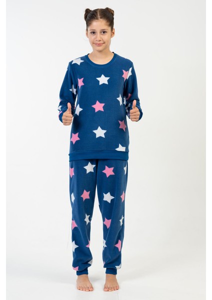 Kız Çocuk Uzun Kol İndigo Polar Pijama Takımı C2T0N9O023 modelleri