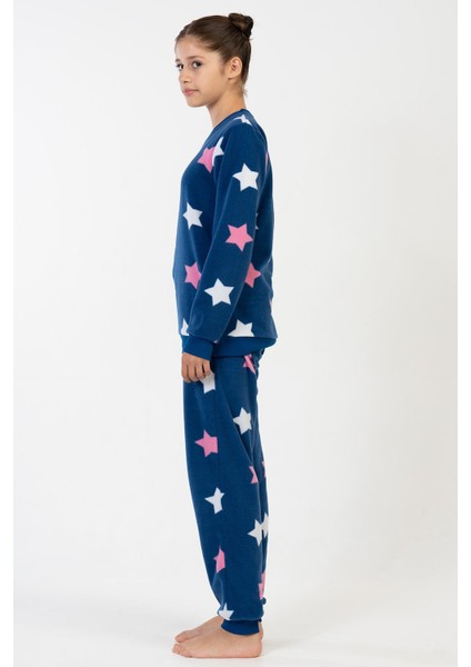 Kız Çocuk Uzun Kol İndigo Polar Pijama Takımı C2T0N9O023 fırsatları