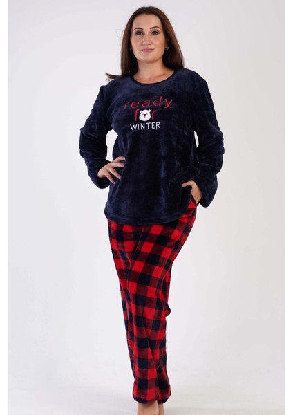Kadın Uzun Kol Büyük Beden Welsoft Lacivert Pijama Takımı 3C0T4N0O83