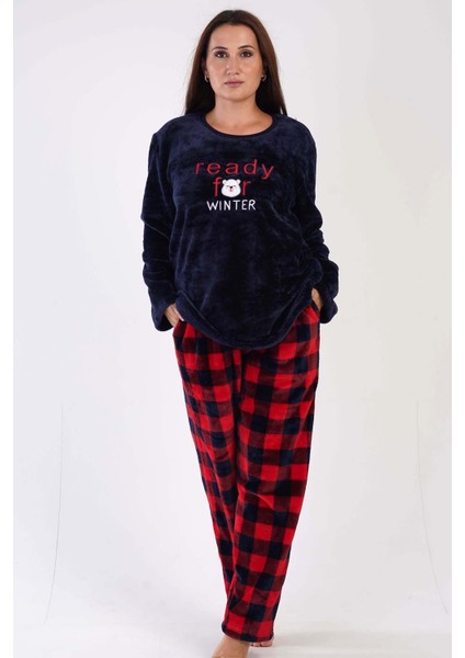 Kadın Uzun Kol Büyük Beden Welsoft Lacivert Pijama Takımı 3C0T4N0O83