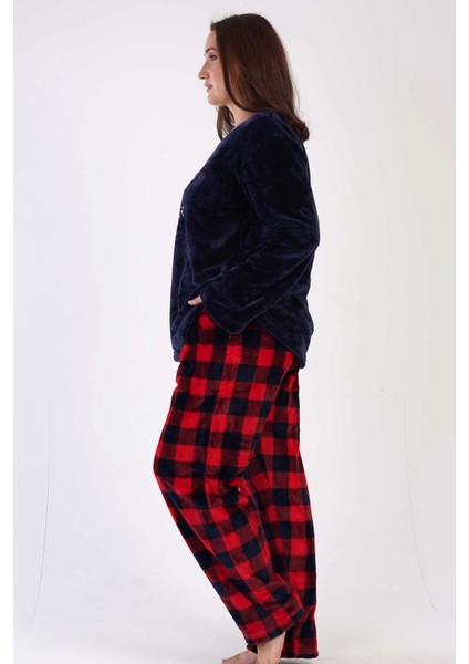 Kadın Uzun Kol Büyük Beden Welsoft Lacivert Pijama Takımı 3C0T4N0O83