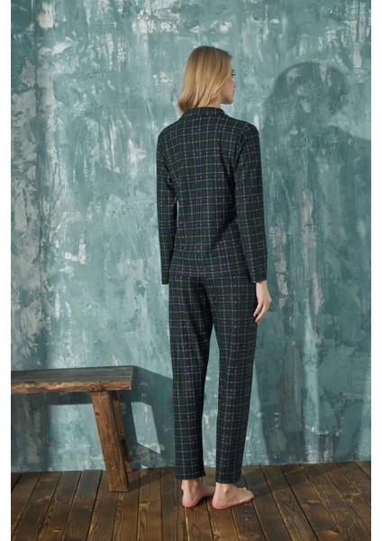 Kadın Uzun Kol Süet Gömlek Yaka Ekose Yeşil Pijama Takımı C2T0N5O01-5 fiyatları
