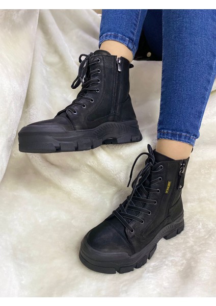 Gerçek Crayz Deri Siyah Fermuarlı Kadın Bot (B8) - Siyah - 38 - ST01568-SİYAH-38 modelleri