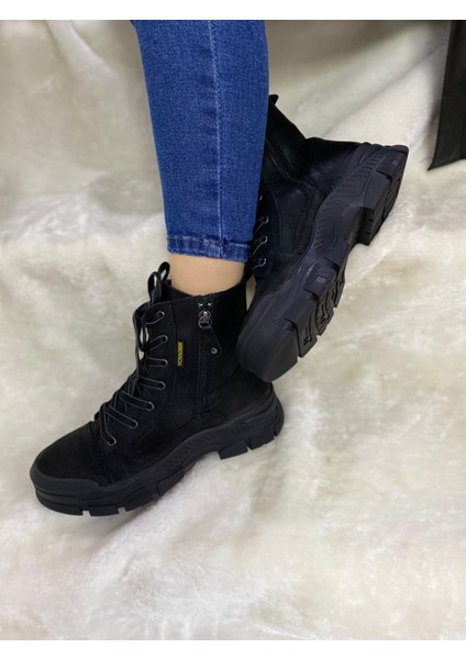 Gerçek Crayz Deri Siyah Fermuarlı Kadın Bot (B8) - Siyah - 38 - ST01568-SİYAH-38 fırsatları