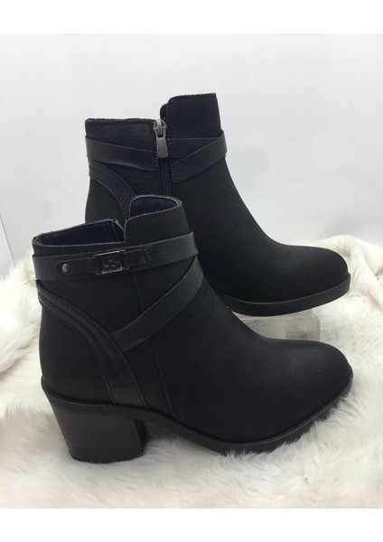 Siyah Gerçek Deri Fermuarlı Topuklu Kadın Bot (B7) - Siyah - 38 - ST01458-SİYAH-38