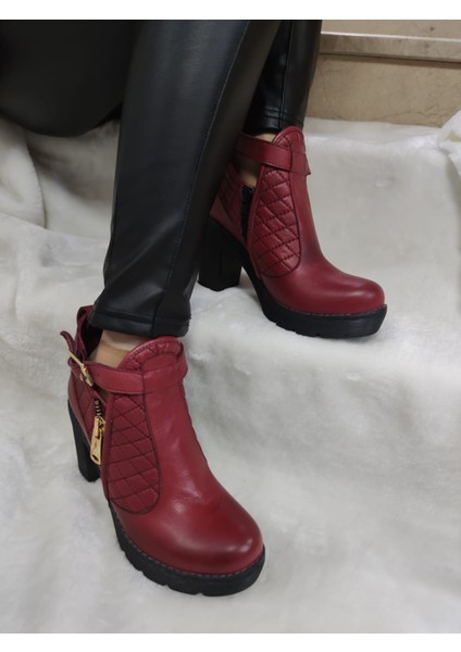 Çiğdem Gerçek Deri Bordo Bilek Boy Bot (B5A) - Bordo - 39 - ST01435-BORDO-39