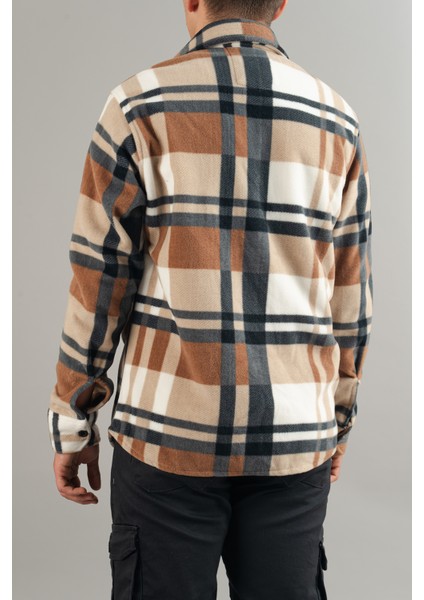 Slim Fit Erkek Polar Gömlek Kahve Krem modelleri