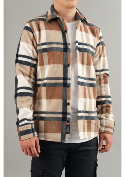 Slim Fit Erkek Polar Gömlek Kahve Krem indirimleri