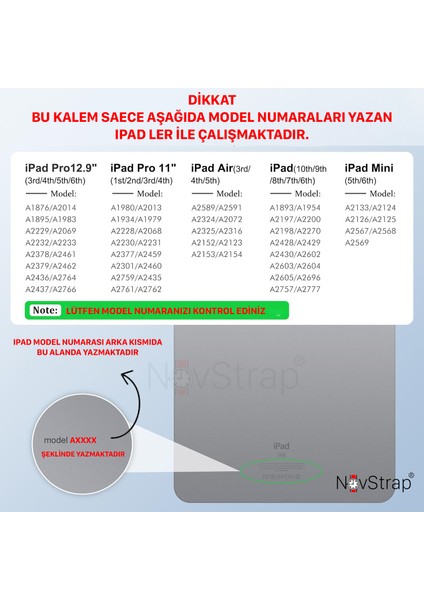 Novstrap iPad 10. Nesil 10.9 Inç ile Uyumlu Dokunmatik Kalem Pencil DZ890 Avuç Içi Reddi 3 Adet Uç