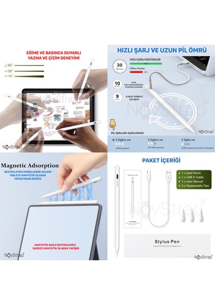 iPad Mini 5/6 ile Uyumlu Dokunmatik Kalem Stylus Pencil DZ890 Avuç Içi Reddi 3 Adet Uç