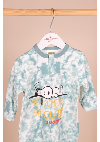 06-24 Ay Erkek Bebek Mint Yeşili Renk Snoopy Lisanslı Tulum