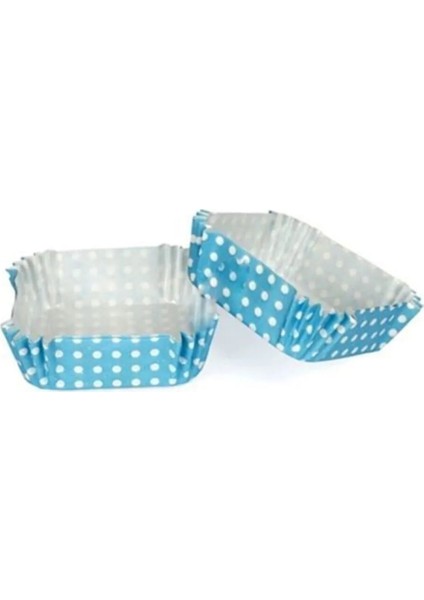 Depposıte Pet Kapsül 80*80 mm Kağıt Cupcake Kağıdı Kare - 100'LÜ Puantiyeli Mavi
