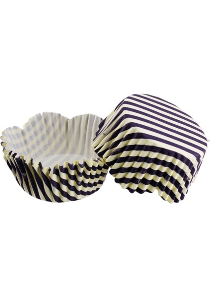 Cupcake Kalıbı Pet Kapsül Kreme Mor Cizgili Dalgalı Kek Kalıbı 65X38 mm - 100'LÜ