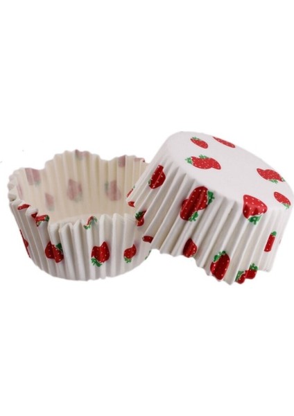 Cupcake Kalıbı Dalgalı Kek Kalıbı 65X38 mm - 100'LÜ Çilek Desenli