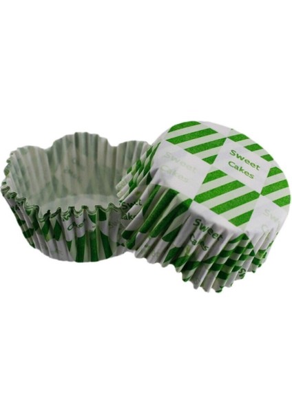 Vıp Cupcake Kalıbı Pet Kapsül Dalgalı Kek Kalıbı 65X38 mm - 100'LÜ Beyaza Yeşil Kare Desen modelleri