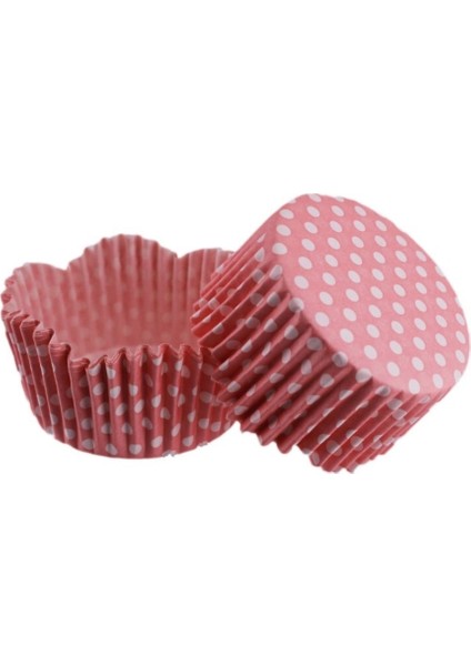 Cupcake Kalıbı Pet Kapsül Dalgalı Kek Kalıbı 65X38 mm - 100 Adet Puantiyeli Pembe 3.8x6.5 cm