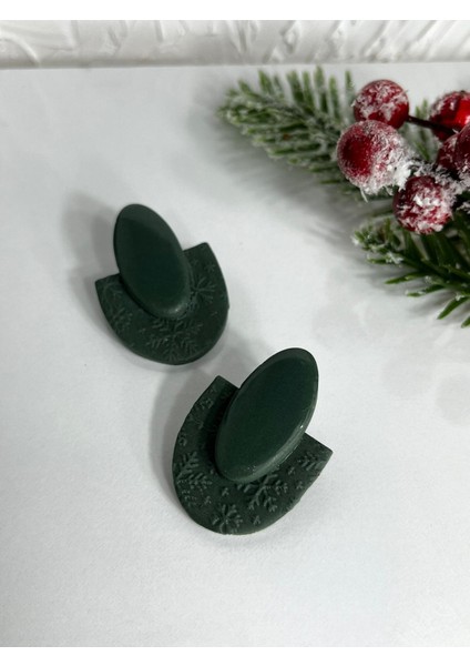 Polimer Kil El Yapımı Yarımyeşil Desenli Reçineli Kadın Küpe