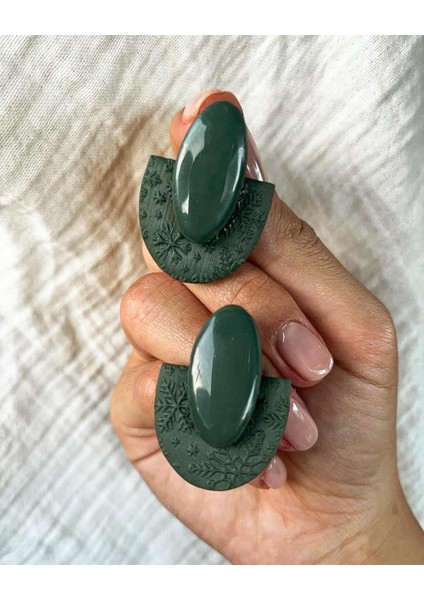 Polimer Kil El Yapımı Yarımyeşil Desenli Reçineli Kadın Küpe modelleri