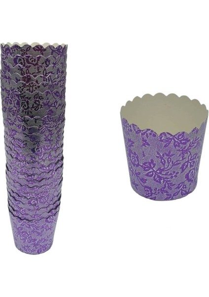 Kek Kapsülü Mor Dallı 25'li ( Muffin Kek Kalıbı) Yükseklik :5,5cm Çap:7cm