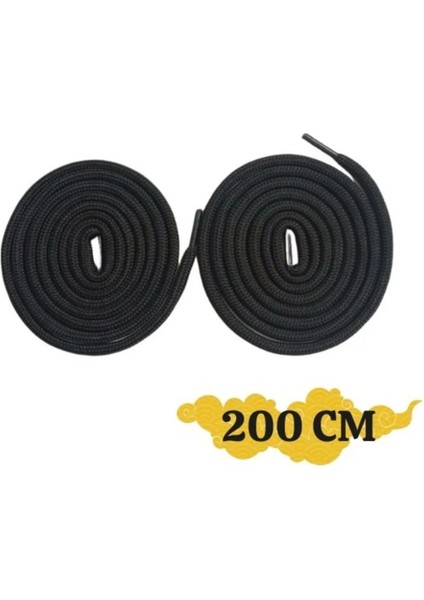 200 cm Siyah Yuvarlak Bot Bağcığı, Fitilli Dayanıklı Sağlam Bağcık, Ayakkabı Bağcığı 1 Çift