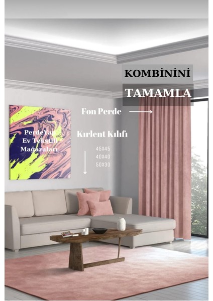 Ada Fon Perde Tek Kanat 1/3 Sık Pile 12481-Açık Gülkurusu