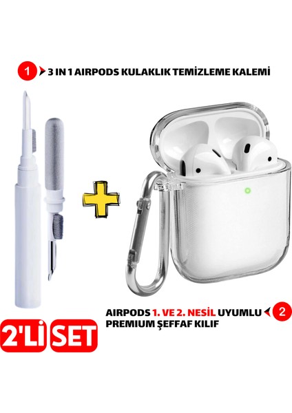1. ve 2. Nesil Uyumlu Şeffaf Premium Kulaklık Kılıfı ve 3 In 1 Kulaklık Temizleme Kalemi Ikili Set