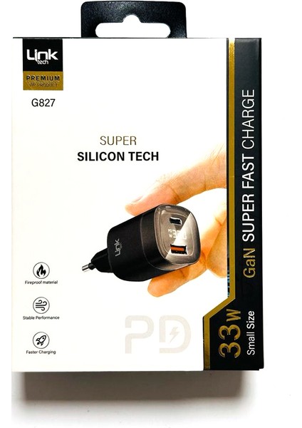 G827 Premium 33W Type-C Usb-A Super Sı Mini Şarj Adaptörü Siyah
