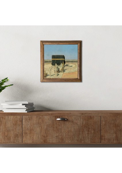Kabe-I Muazzama Taş Duvar Tablosu Ahşap Çerçeveli Duvar Dekoru Wall Art 25X25CM W1-129