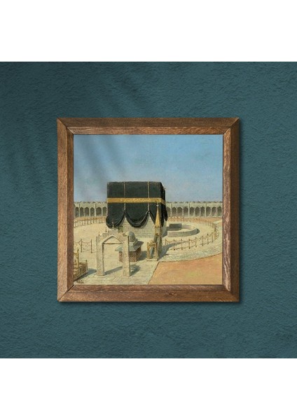 Kabe-I Muazzama Taş Duvar Tablosu Ahşap Çerçeveli Duvar Dekoru Wall Art 25X25CM W1-129
