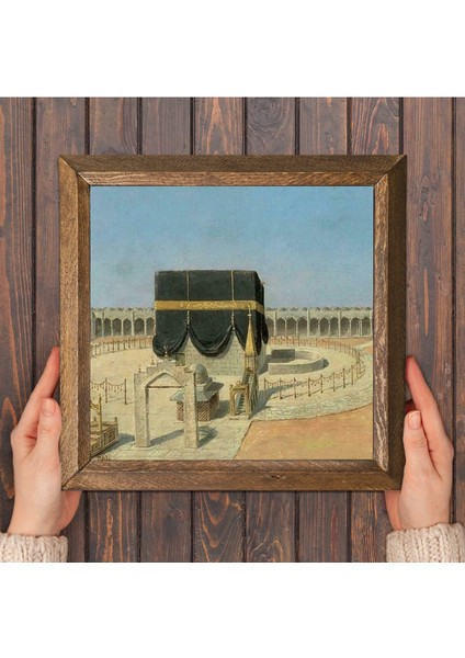 Kabe-I Muazzama Taş Duvar Tablosu Ahşap Çerçeveli Duvar Dekoru Wall Art 25X25CM W1-129