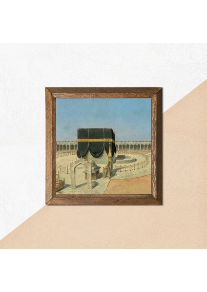 Kabe-I Muazzama Taş Duvar Tablosu Ahşap Çerçeveli Duvar Dekoru Wall Art 25X25CM W1-129