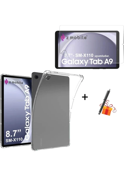 Samsung Galaxy Tab A9 8.7” SM-X110 Silikon Kılıf Antishock - Nano Esnek Ekran Koruyucu Kalem Hediyeli Set