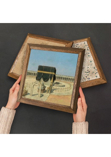 Hayat Ağacı, Lale, Kabe-i Muazzama, Hz. Muhammed Lafzı Ahşap Çerçeveli Taş Duvar Tablosu 4’lü Set – 25x25 cm Dekoratif Modern Sanat – Ev ve Ofis Dekoru |W4-380| fırsatları