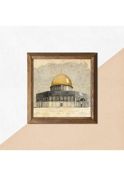 Mescid-I Aksa Taş Duvar Tablosu Ahşap Çerçeveli Duvar Dekoru Wall Art 25X25CM W1-128