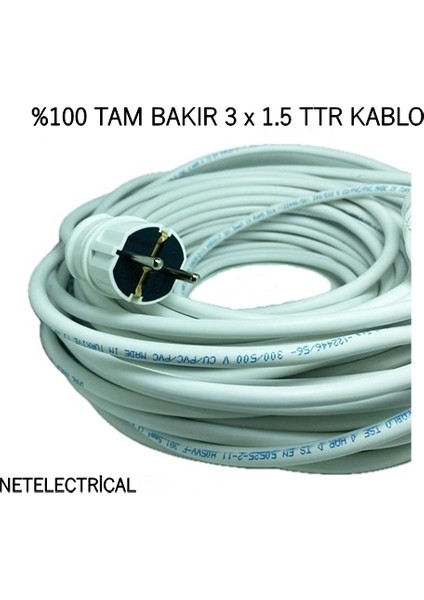 Tekli Topraklı Seyyar Uzatma Kablosu 30 Metre 3x1,5 TTR