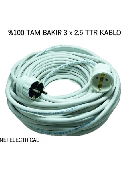 Tekli Topraklı Seyyar Uzatma Kablosu 25 Metre 3 x 2,5 TTR fiyatları