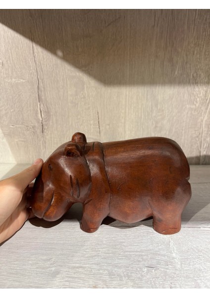 Ahşap El Yapımı Su Aygırı Biblo - 20 cm