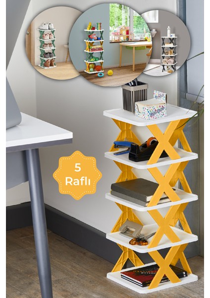 5 Katlı Çok Amaçlı Düzenleyici Raf Antrasit - Banyo Mutfak Oda Düzenleyici-Ayakkabılık_oyuncak Rafı