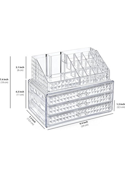4 Katlı Diamond Kozmetik Düzenleme Kutusu - 3 Çekmeceli 16 Bölmeli