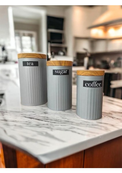Gri Bambu Görünümlü Kapak 3lü Metal Kavanoz fiyatları