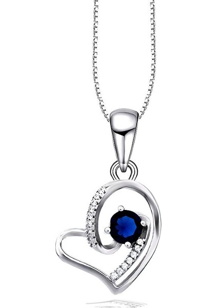Diamond Serisi Safir Tektaş Kalp Stylish/night Gümüş Kadın Kolye