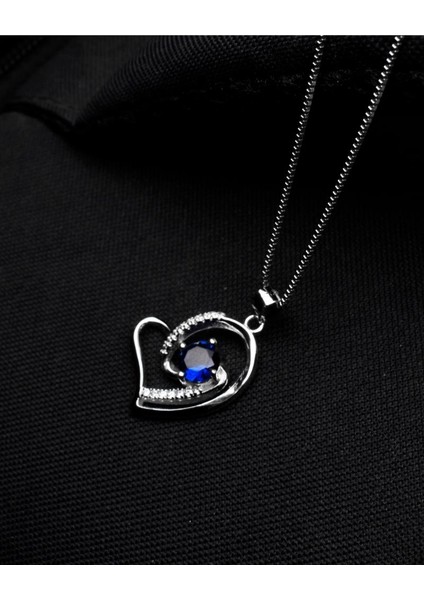 Diamond Serisi Safir Tektaş Kalp Stylish/night Gümüş Kadın Kolye fırsatları