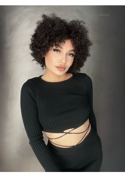 Koyu Kestane Afro Yıka Çık Gerçek Saç Peruk 99